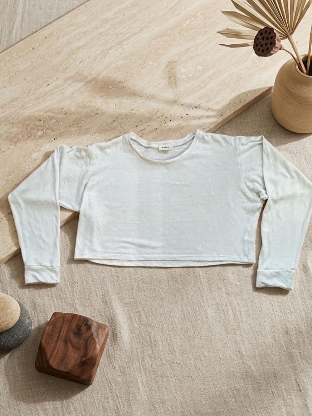 OZMA of California Raw Silk Cropped Boxy Tee in Natural S